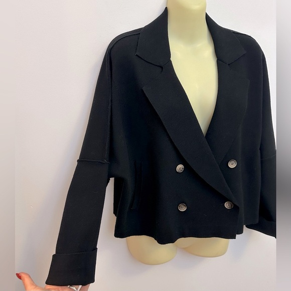 NWT We The Free Black Double-Breasted Cropped Knit Blazer - Picture 7 of 10